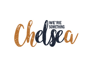 Logo of the city of Chelsea, Michigan. The text reads "We're something", with the letters E L S E in Chelsea in blue.