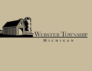 Logo for Webster Township, Michigan. On the left, there is a drawing of a barn and silo, with the texdt "Webster Township Michigan" to the right.